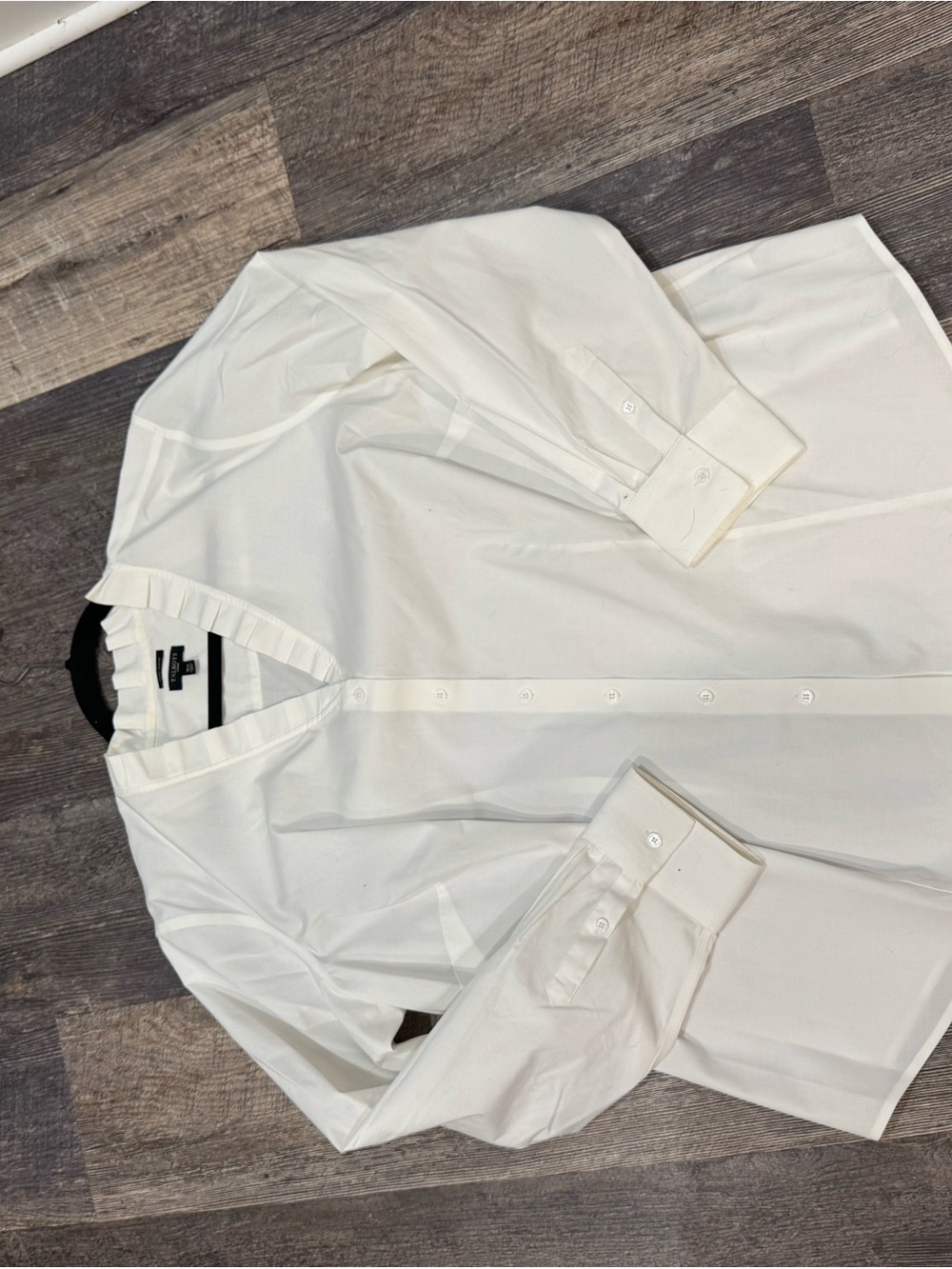 Talbots White Ruffle-Trim Button Front Blouse - Picture 4 of 5